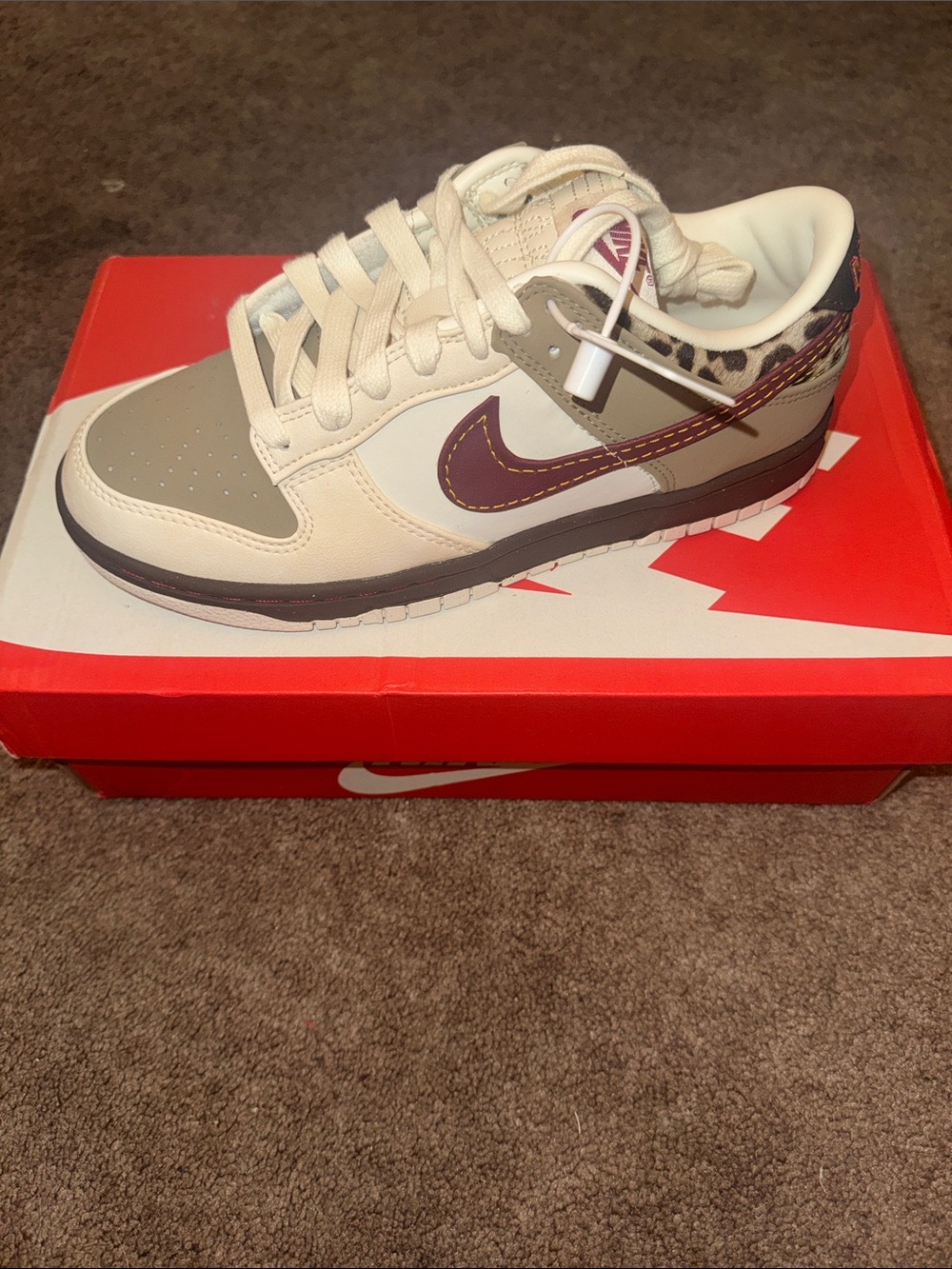 Nike Low Top Sneaker in Cream, Olive & Purple with Leopard Heel